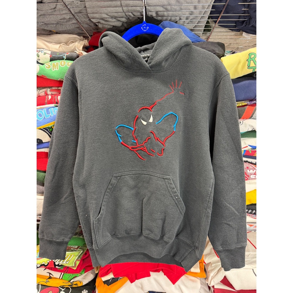 Marvel Youth Spiderman Pullover Hoodie Charcoal Gray Embroidered Graphic 6763